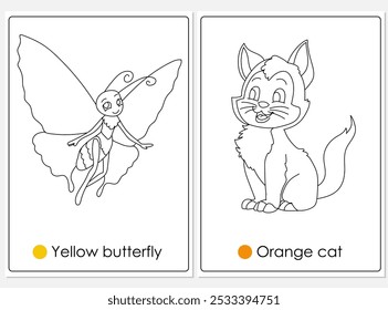 butterfly and cat coloring page sheet activity vector illustration