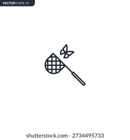 Schmetterlingsfang, lineares Schild für mobiles Konzept und Webdesign. Symbol, Logo-Abbildung. Pixel perfekte Vektorgrafik