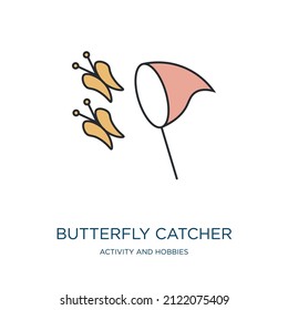 butterfly catcher icon from activity and hobbies collection. Thin outline butterfly catcher, catcher, net detailed offset lineal color icon isolated on white background. Line vector butterfly catcher 