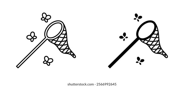 Butterfly catcher icons in outline and fill. vector illustration for ui.