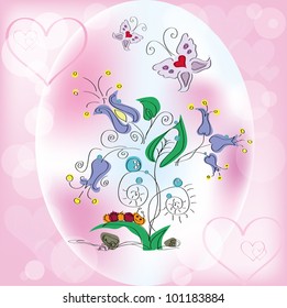butterfly caterpillar and flower bright picture