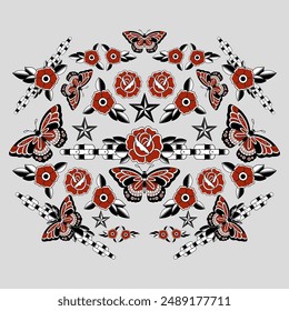 Butterfly With chain flash tattoos pattern suitable for bag,t-shirt etc.