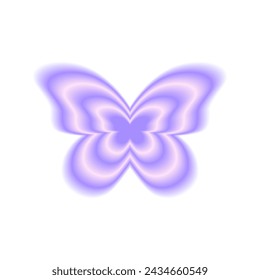 Butterfly chameleon shape in blurry style isolated on white background. Trendy y2k sticker with gradient aura effect. Vector illustration.