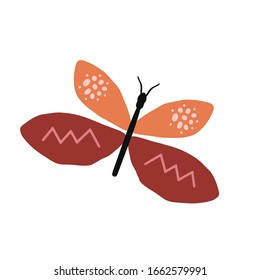 Butterfly character design. Cute cartoon animal vector illustration. Abstract icon for baby posters, art prints, fashion apparel or stickers.
