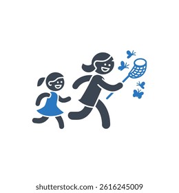 Butterfly Chasing Fun Icon On White Background