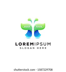butterfly chat logo design premium vector, beauty animals logo