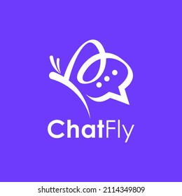 Butterfly chat talking icon logo design Premium Vector