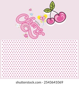butterfly and cherry fruit image for kids t-shirt. vector illustration
