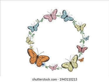 Butterfly Circle Hand Drawn Design 