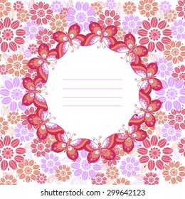 Butterfly circular pattern on a floral background.
