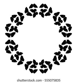 Butterfly circular pattern. Wreath of black butterfly isolated on white.