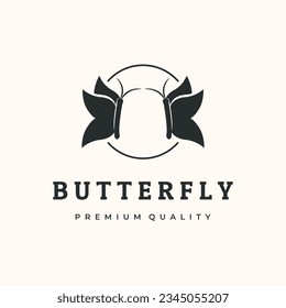 butterfly classic bug vintage logo vector minimalist illustration design, butterfly twin background symbol design 