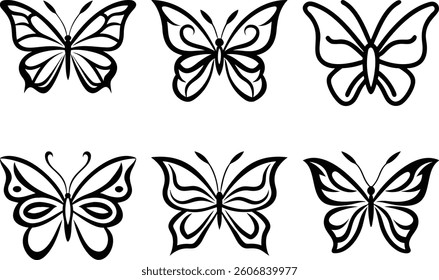 A butterfly clean black line art. 