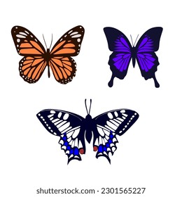 Cláusulas de mariposa Hermosa imagen vectorial Colección azul amarillo
