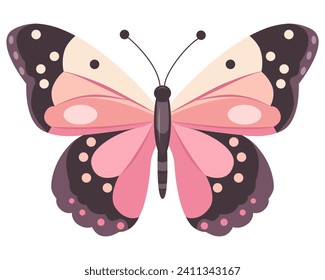 Butterfly. Close-up. Can be used for collages, prints, magazines, cards, stickers, web design. Cartoon simple butterfly drawing.