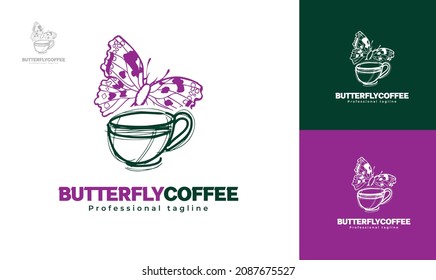 Butterfly coffee logo design. vector