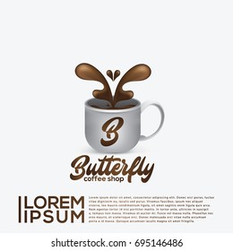 Butterfly Coffee Shop Logo Vector