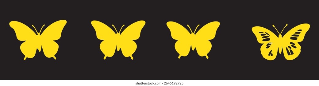 Butterfly collection. Black white illustration. Butterflies clipart set.Set of black and white line butterflies.Baby shower design elements. Party invitation, birthday celebration. Spring,summer decor