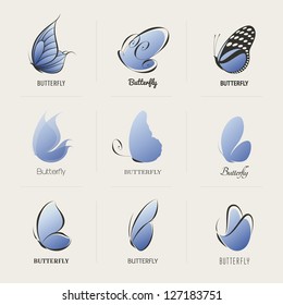 Butterfly. Collection of design elements. Vector illustration.