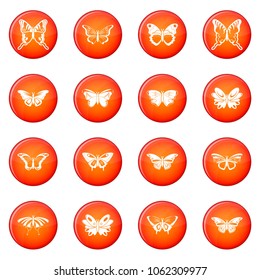 Butterfly collection icons set vector red circle isolated on white background 