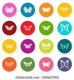Butterfly collection icons set vector colorful circles isolated on white background 