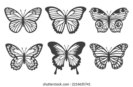 Butterfly collection. Realistic butterflies with textured wings. Monarch, peacock eye. Vector elements isolated on white background