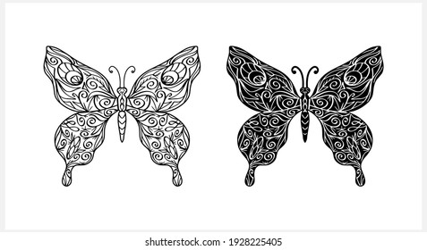 Butterfly collection. Sketch animal icon isolated on white. Zentagle vector stock illustration. EPS 10