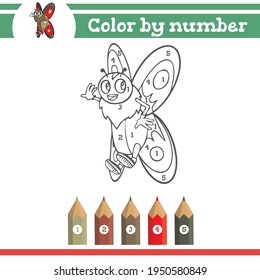 Butterfly Color by number design. Coloring page for preschool children. Learn numbers for kindergartens and schools. Educational game.