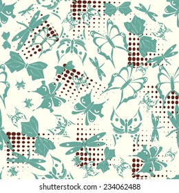 Butterfly, color - emerald. Seamless. Abstract.