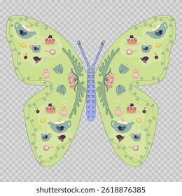Uma borboleta com ilustrações coloridas em suas asas.