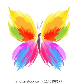 Butterfly from color splashes and line brushes. Vector.