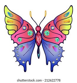 Butterfly colored gem rhinestones isolated on white background, vector illustration 