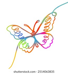 Butterfly colored one line drawing style. Hand drawing Line art. Not AI. Vector illustration.