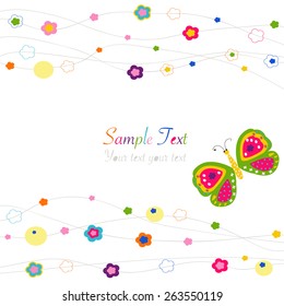 Butterfly with colorful abstract flowers vector background
