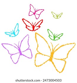 Butterfly Colorful Crayon Pencil Drawing Vector Doodle Illustration