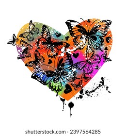 Butterfly colorful hearts. Happy Valentine's Day. hand drawing. sstkLOVE. Not AI, Vector illustration