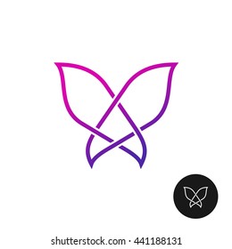 Butterfly colorful linear logo. Weave crossed line ribbons style.