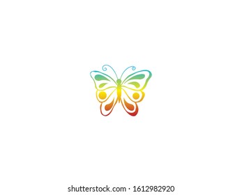 Butterfly colorful logo template with shadow on wings. Abstract butterfly shape in blue and violet colors. Beautiful modern vector butterfly icon design for business card, brand or identity.