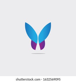 Butterfly colorful logo template with shadow on wings. Abstract butterfly shape in blue and violet colors. Beautiful modern vector butterfly icon design for business card, brand or identity.