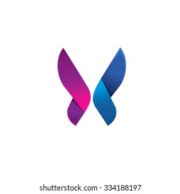 Butterfly Colorful Logo Template With Shadow On Wings. Abstract Butterfly Shape In Blue And Violet Colors. Beautiful Modern Vector Butterfly Icon Design For Business Card, Brand Or Identity.