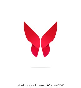 Butterfly colorful logo template with shadow on wings. Abstract red butterfly gradient shape. Beautiful creative vector butterfly logotype, icon design for business card, brand or identity.