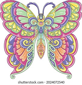 Butterfly colorful mandala design for kids illustration