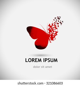 Butterfly colorful red abstract mosaic. Vector 