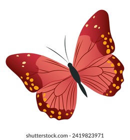 Butterfly of colorful set. This captivating illustration showcase a vibrant red butterfly meticulously crafted in a delightful cartoon design on a pristine white canvas. Vector illustration.