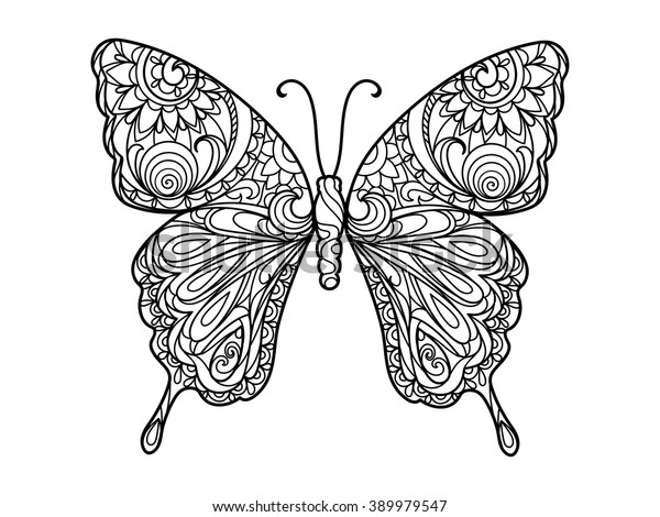 Download Butterfly Coloring Book Adults Vector Illustration Stock Vector Royalty Free 389979547