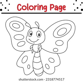 Butterfly Coloring Book. Black and white Moth vector illustration for children coloring page.