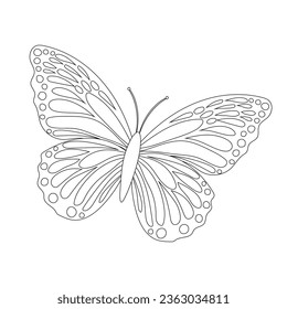 Butterfly coloring book for children in black and white isolated on a white background. Vector illustration of a butterfly with beautiful open wings for children's materials.