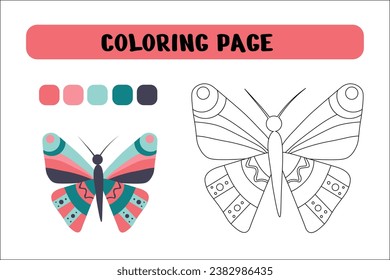 Butterfly coloring book educational game. Coloring book for preschool children. Vector illustration