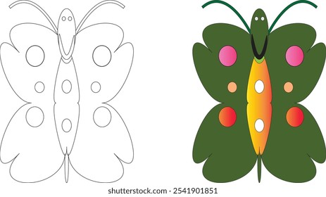Schmetterling zum Färben von Buchseiten, Vektorgrafik.