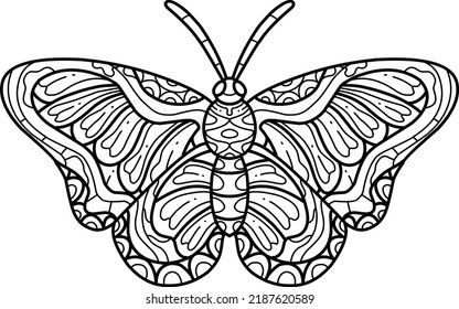 butterfly coloring book zentangle isolated on white background
